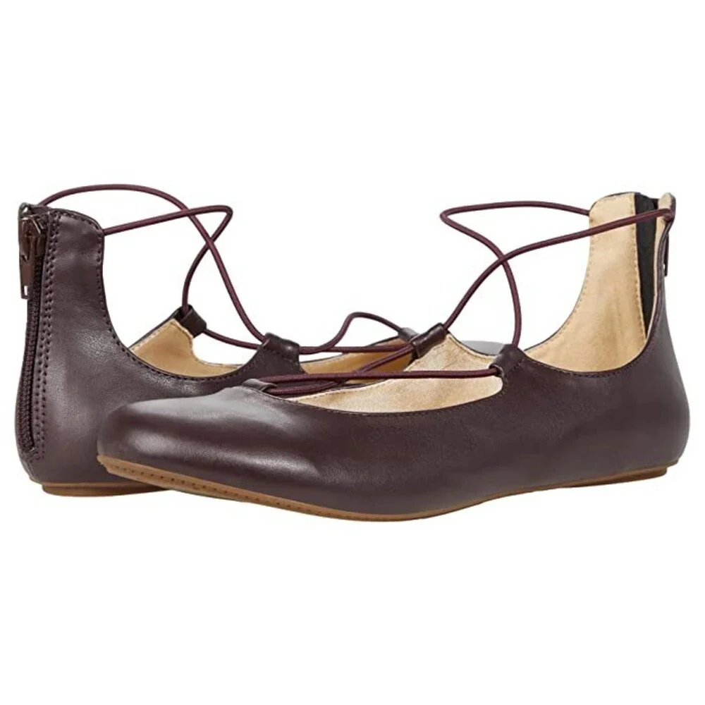Yosi Samra Miss Shelly Ballet Flat Girls 11 Brown Criss Cross Lace Shoes KHD745